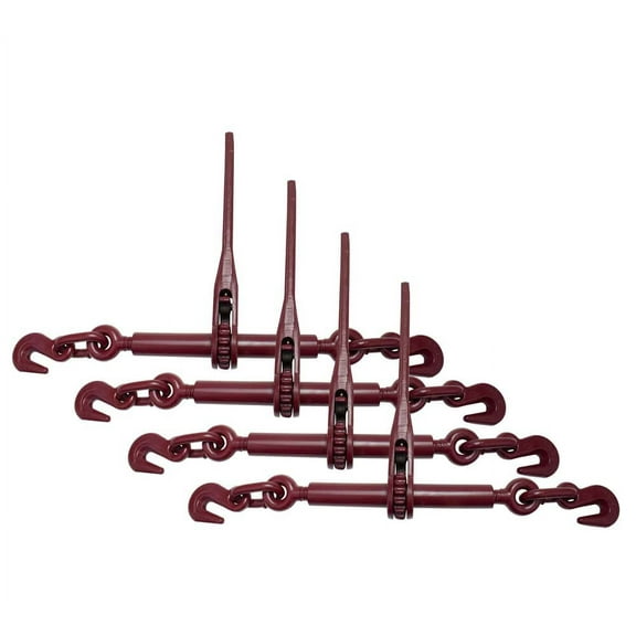 (4 Pack) Mytee Products 5/16"-3/8" Heavy Duty Ratchet Chain Binder w/ Grab Hooks 5,400 Lbs Working Load Limit | Tie Down Hauling Chain Binders for Flatbed Truck Trailer