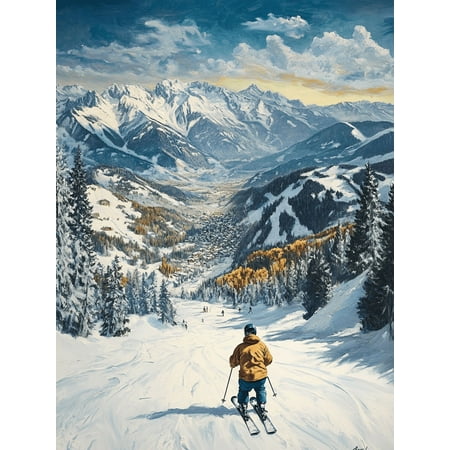 Ski Resort Mountain Canvas Print/Wall Art, Perfect for Living Room, Bedroom, Office, Cabin, Ski Lodge Decoration