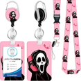 thumbnail image 1 of GFDYREE Pink Ghost Lanière avec Porte-Identité, Lanières Rétractables pour Badges d'Identité pour Femmes, Mousqueton Robuste, Porte-Badge Vertical avec Lanière Détachable pour Enseignant Infirmière Bureau, 1 of 7