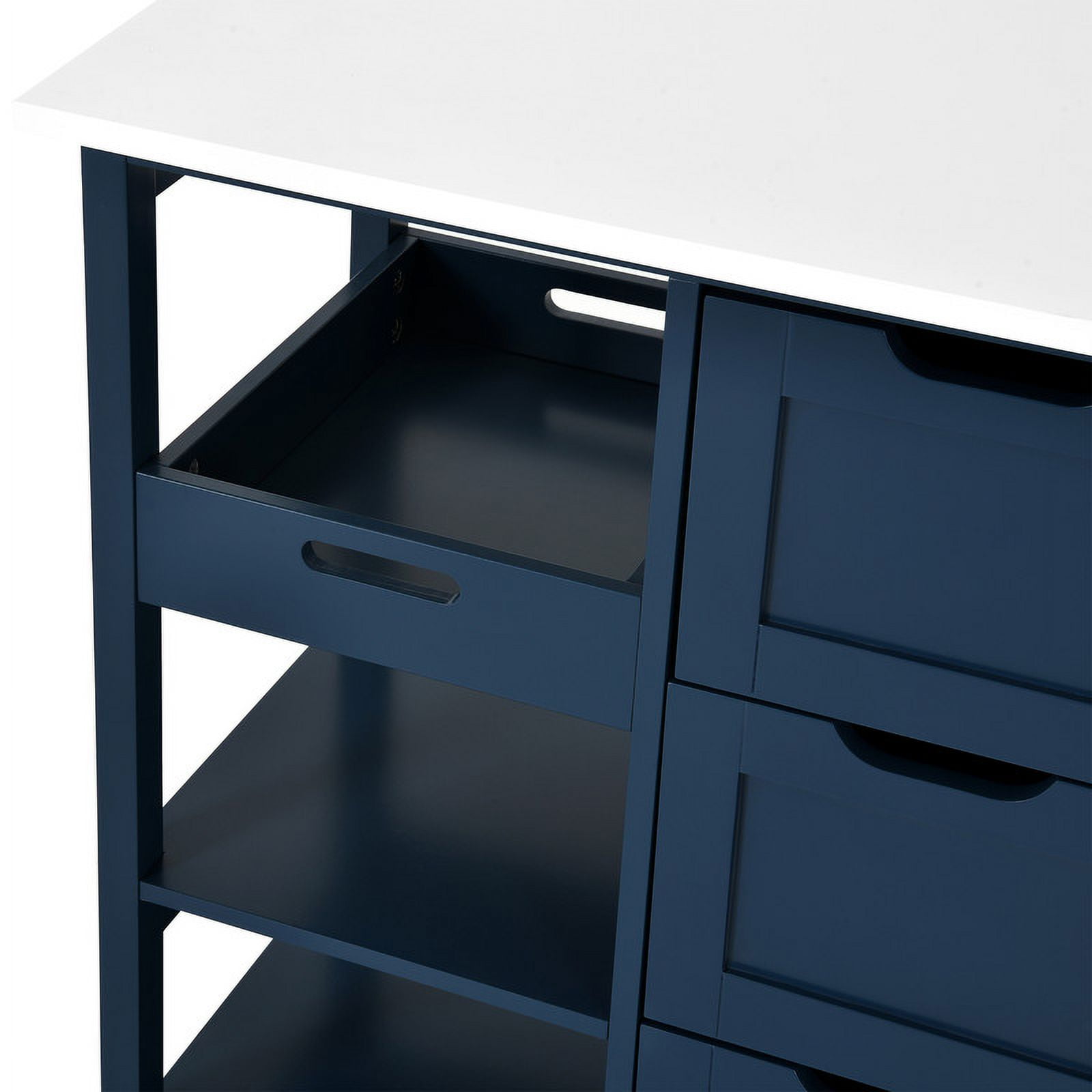 Dextrus Kitchen Island Cart, 26.4"L Kitchen Storage Cart with Shelves & Drawers, Blue