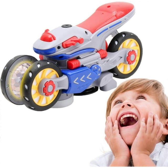 Motorcycle Transform, Electric Motorcycle Transform 360 Degree Rotating, 4 Wheels Motorcycle Toys with Music LED Light for Kids Boys Kindergarten