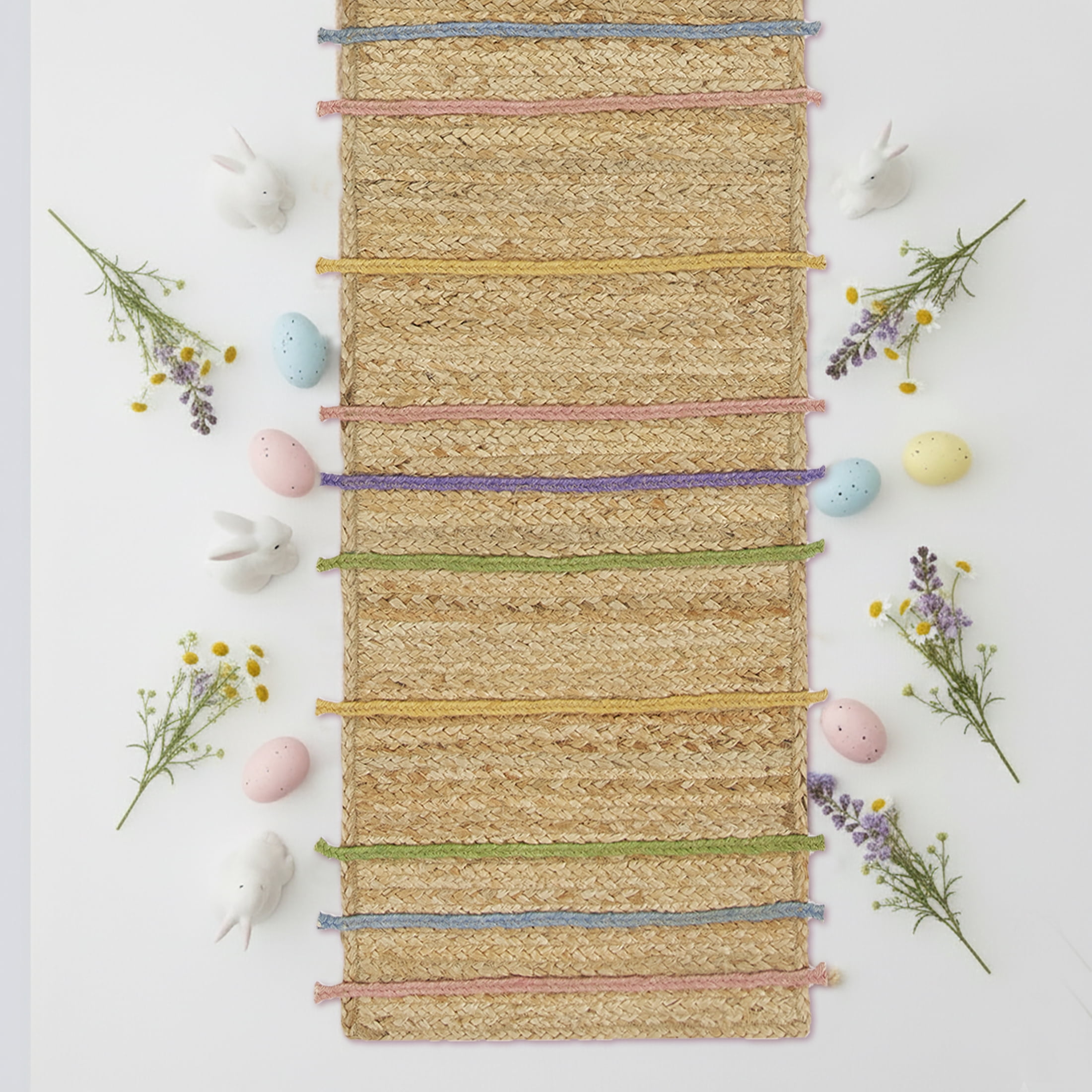 Easter Jute Braid Table Runner - 14" x 72" - 100% Jute, Natural & Multi-color