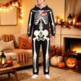 thumbnail image 4 of Halloween Onesie Adult Bone Skeleton Hooded Long Sleeve Matching Pajamas for Couples Soft Plush Loose Fit One Piece Jumpsuits Loungewear Sleepwear Outfit for Halloween Party, 4 of 6