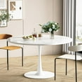 thumbnail image 3 of AWQM Modern Round Dining Table, 42.1"Kitchen Table, Tulip Table with MDF Table Top & Pedestal Base, Mid-Century Leisure Coffee Table for Kitchen, Dining Room, Living Room, Bistro, White, 3 of 8