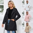 thumbnail image 2 of Women Fall Winter Coat Splash-resistant Single-breasted Hooded Long Sleeves Lace-up Tight Waist Drawstring Cardigan Overcoat Outdoor Trench Coat, 2 of 8