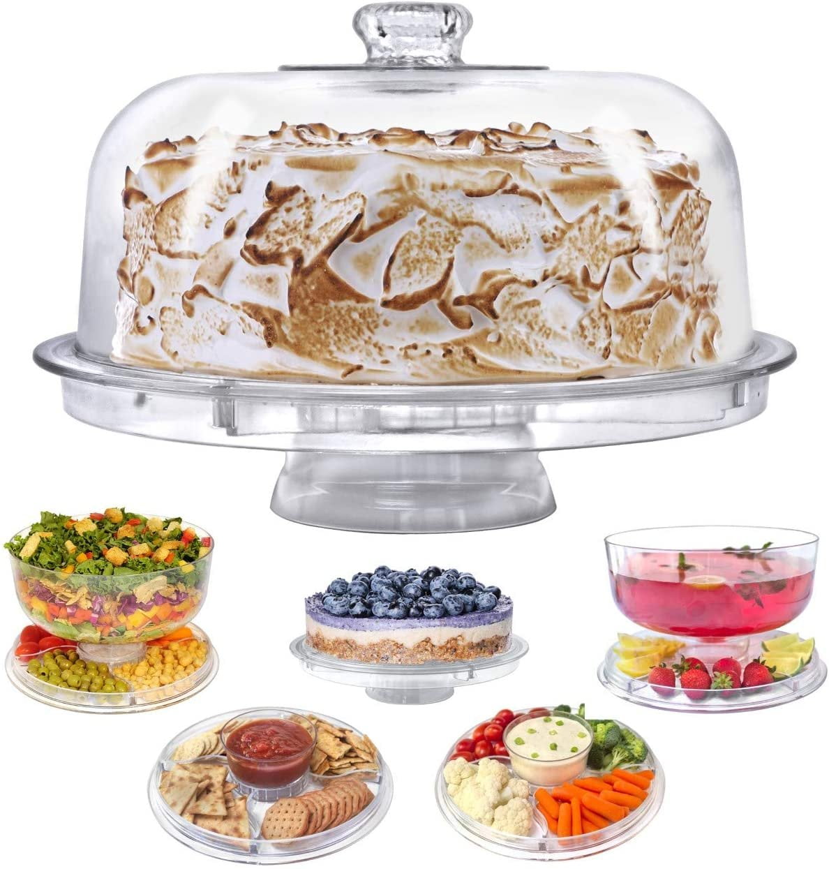 Cake Stand with Dome Cover, 6-in-1 Multi-Purpose Use, Serving Platter,  Punch Bowl, Desert Platter And More, BPA Free