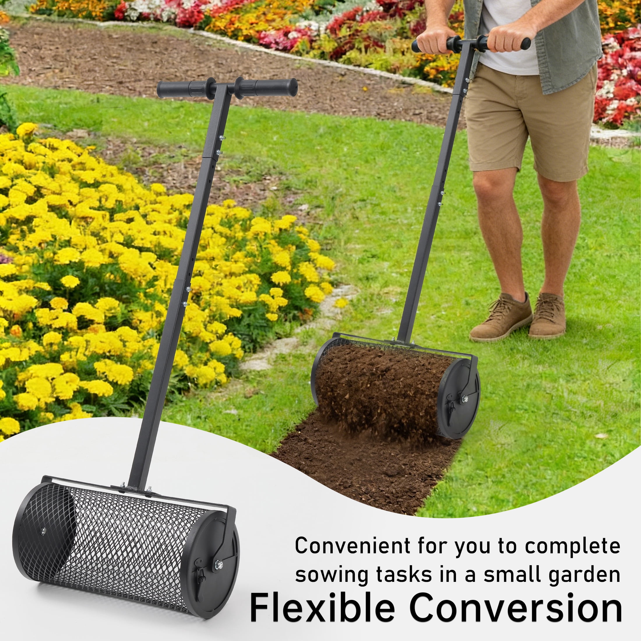FENHRTVM Compost Spreader 40Inch Metal Mesh Spreader for Peat Moss Compost Top Soil Manure,Black