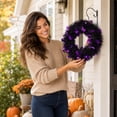 thumbnail image 6 of Homellea Black Purple Halloween Tinsel Wreath, 10.23 Inch Bat and Skull Hanging Door Wreath for Front Door, Mantel, Wall, Window, Entryway and Party Decor, 6 of 7
