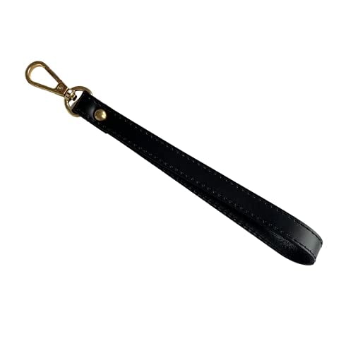 Leather Black Wrist Strap for Purse Wallet Handbag Keychain with Golden Clasp – 2 Pack