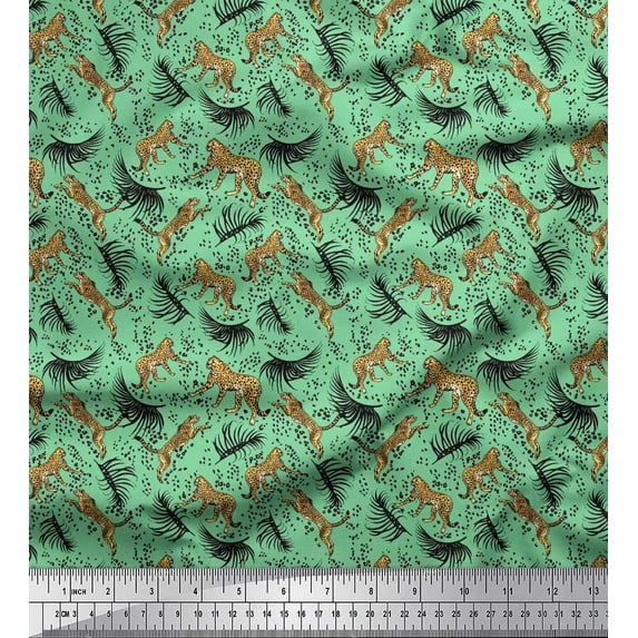 Soimoi Cotton Voile Fabric Leaves & Leopard Animal Fabric Prints by Yard 56 Inch Wide