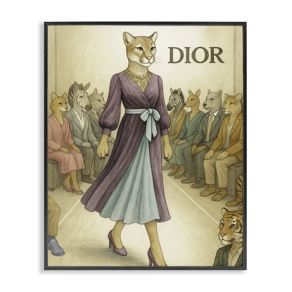Stupell Industries Victorian Fashion Runway Cougar Black Framed Giclee Art, 11 x 14, by Grotto Studios