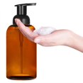 thumbnail image 2 of Paquete de 2 dispensadores de jabón en tarro de vidrio ámbar con bomba de espuma Dispensador de botellas redondas de color ámbar de 13 onzas con bomba de espuma, 2 of 4