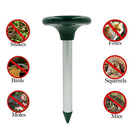 Solar Mole Repeller Outdoor Gopher Repellent Waterproof Powered Sonic Chaser Ultrasonic Pest Spike for Lawn Back Yards Home Garden Backyard Ranch