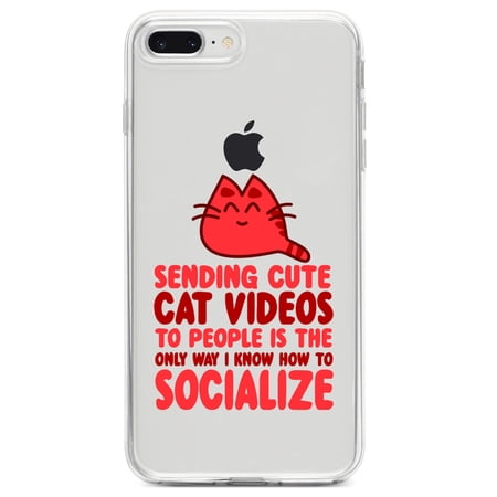 DistinctInk Clear Shockproof Hybrid Case for iPhone 7 PLUS / 8 PLUS (5.5 Screen) TPU Bumper Acrylic Back Tempered Glass Screen Protector - Sending Cute Cat Videos How I Socialize