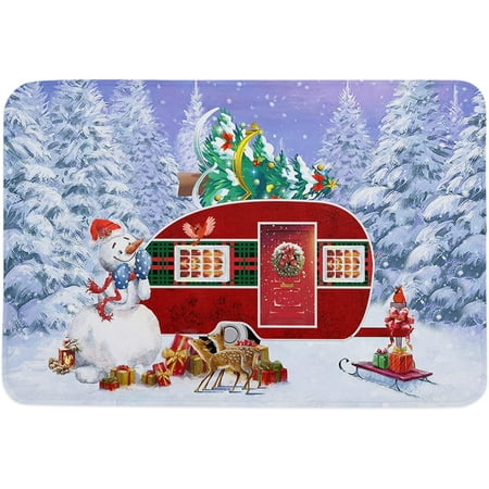 

Christmas Door Mat Anti-Skid Welcome Mat Absorbent Floor Mat Front Doormat for Kitchen Bathroom Entryway Patio High Traffic Areas Camper Van Snowman Reindeer Pine Trees 20x32 Inch