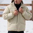 thumbnail image 6 of Winter Puffer Coat for Men Solid Color Warm Hooded Thick Coat Stand Collar Zip Up Padded Outerwear for Daily, 6 of 7