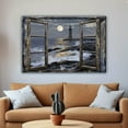 thumbnail image 2 of 16*12inch Wooden Framed Canvas Painting Coastal Lighthouse& Beach Scene Modern Nautical Wall Art for Living Room Bedroom Bathroom Decor, 2 of 5
