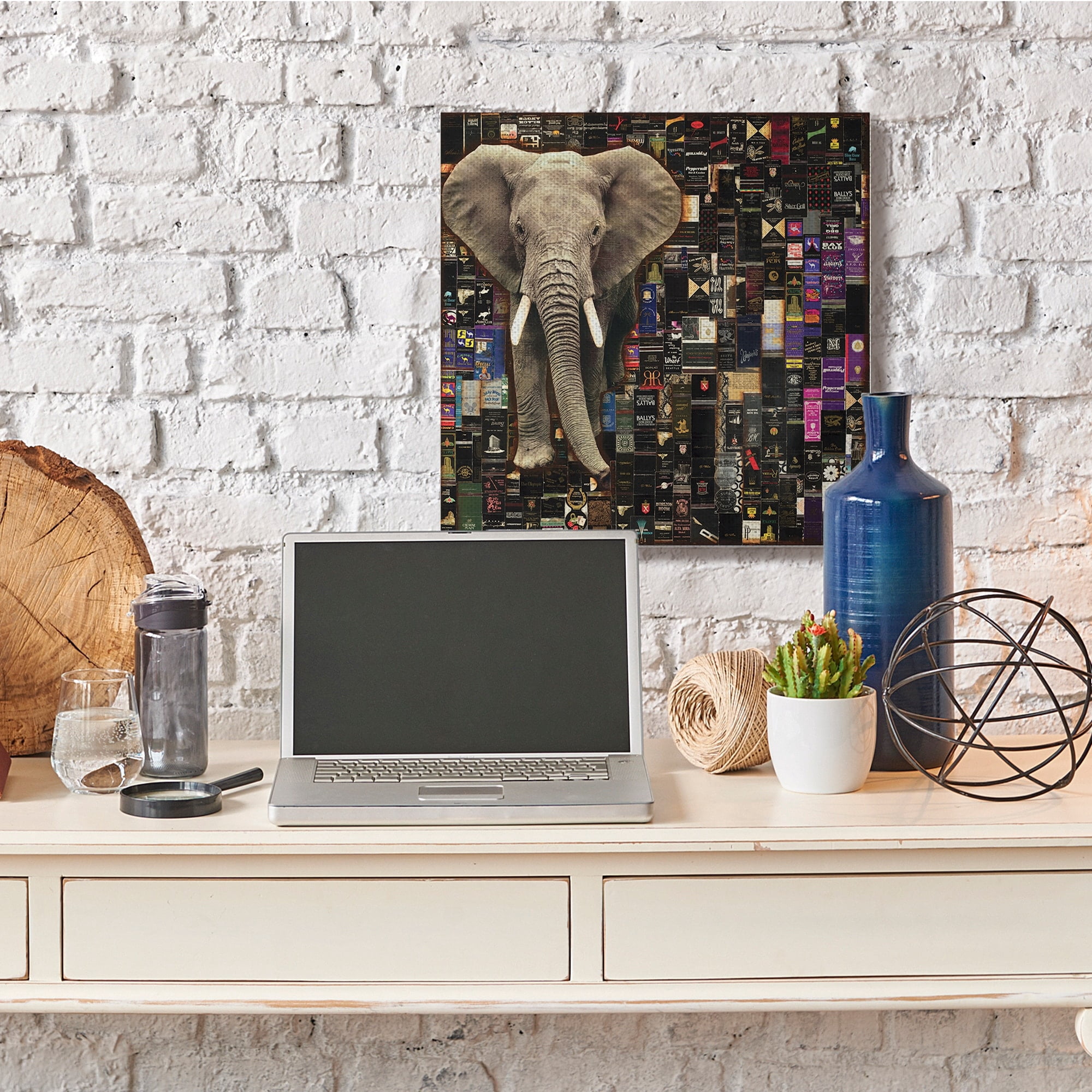 Stupell Industries Realistic Elephant on Grungy Advertisement Collage,24 x 24,Designed by Laura Van Horne