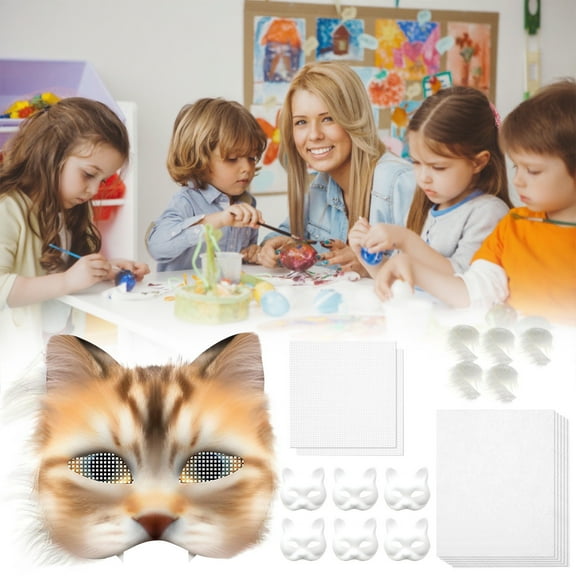 Tgbvmt DIY Cats Face Mask Kit for Holiday Decorations,Includes Blank Mask,Faux Fabric Plastic Mesh for Customization,Easy to Use Craft Kit for Adults Teens Halloween Parties Costumes Cosplay Events