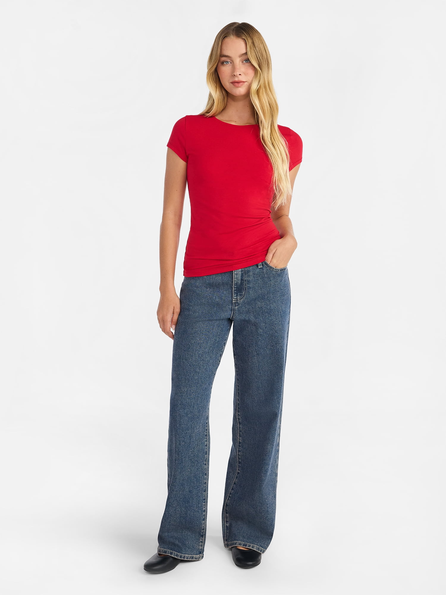 No Boundaries Crew Neck Tee with Short Sleeves, 1 or 3-Pack, Women’s
