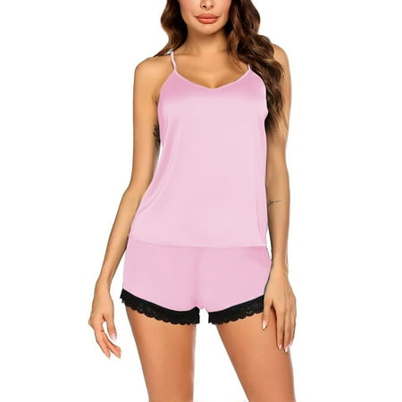 

YUEHAO Womens Underwear Women -Lingerie Sleepwear Satin Silk Lace Up Nightwear Pajamas Set (Pink)