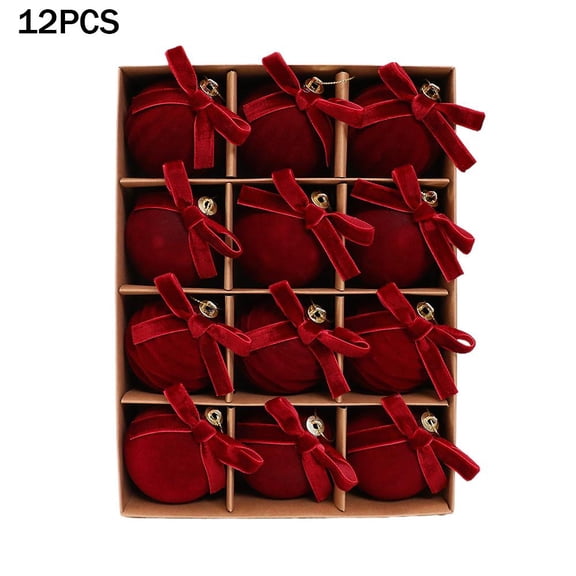 IFRINID Flocked Christmas Ball Ornaments, 2.36 Inch Red Velvet-Style Hanging Decorations with Ribbon Bows for Christmas Tree and Holiday Decor