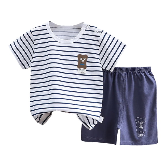 Xudanell Toddler Baby Boy Summer Clothes Dinosaur T-Shirt and Shorts Boy Outfits (Navy, 18-24 Months)