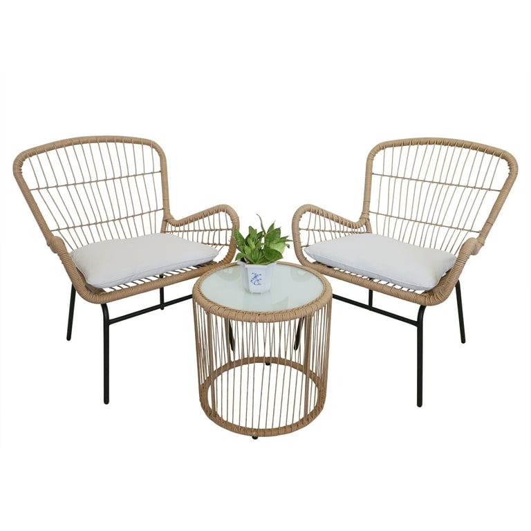 GEROJO Rattan Front Porch Balcony Furniture, 3 Piece Patio Set, Outdoor  Wicker Chairs with Glass Top Table and Soft Cushion - ShopStyle Sofas &  Sectionals