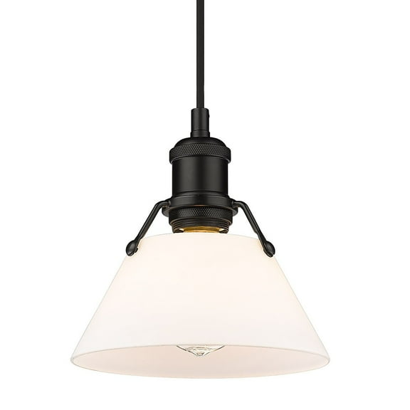 Yep by Golden Lighting Orwell 1-light 8in Pendant in Matte Black and Opal Glass
