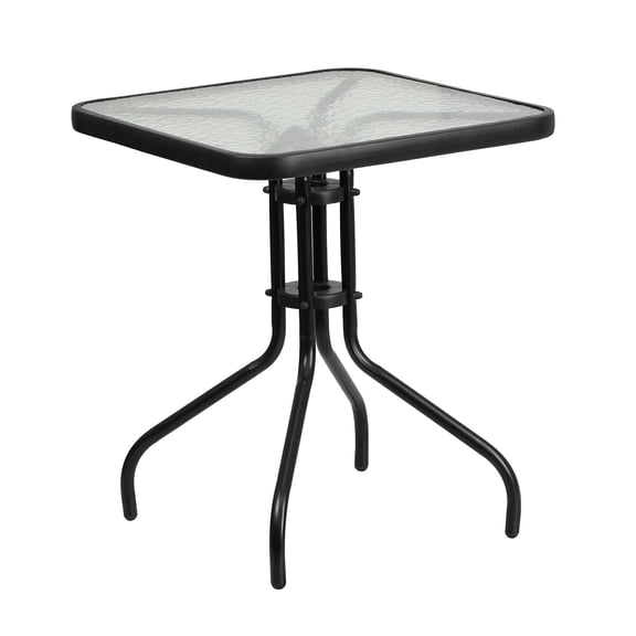 Bowery Hill 23.5" Square Glass Top Patio Dining Table in Black