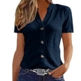 thumbnail image 2 of Uootdi Womens Tops Short Sleeve V Neck Button Front Loose Fit Casual Daily Weekend Brunch Blouses Shirts Gift, 2 of 7