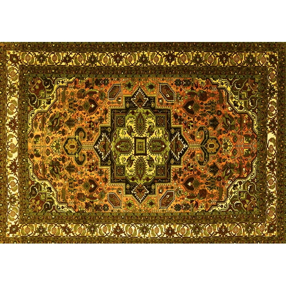 Ahgly Company Indoor Rectangle Medallion Yellow Traditional Area Rugs, 5' x 7'