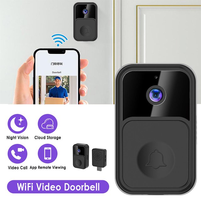 WiFi Video Doorbell with Chime, Smart Home Security Door Bell Camera IR Night Vision Phone