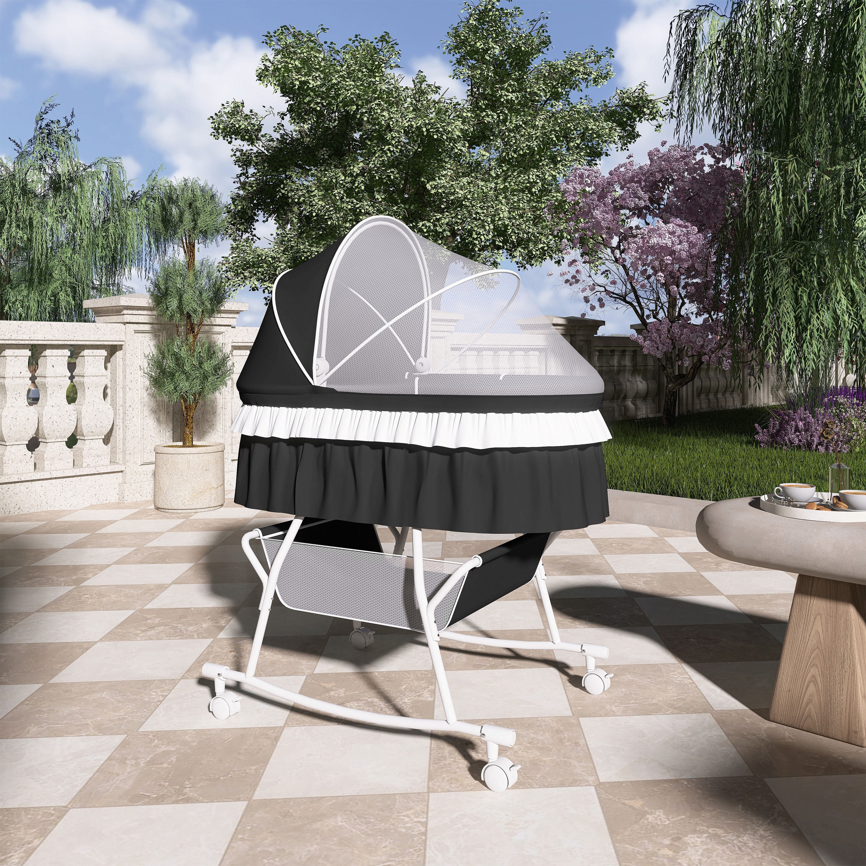 Dream On Me Lacy Portable 2-in-1 Bassinet & Cradle in Black, Lightweight Baby Bassinet