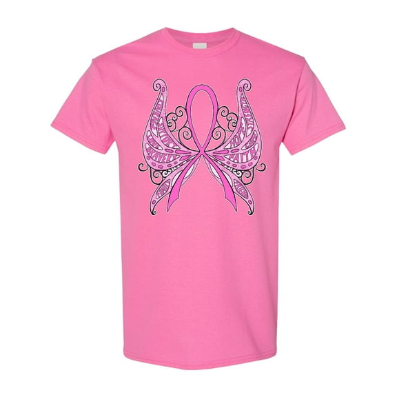 Inktastic Breast Cancer Awareness with Butterfly Ribbon Words T-Shirt