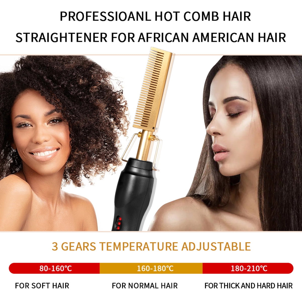 Hot Comb 2 in 1 Temperature Adjustable Electric Heating Comb for Straightening Curling Hair Portable Unisex Electric Straightening Comb Eco Friendly