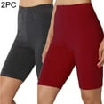 thumbnail image 2 of Lovskoo 2Pc Biker Shorts for Women Summer Trendy Solid Color Yoga Sport High Waisted Workout Spandex Shorts Burgundy, 2 of 9