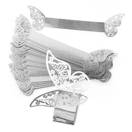 

100pcs 3D Butterfly Paper Napkin Rings Weddings Party Serviette Table Decoration Restaurant Reflective Silver