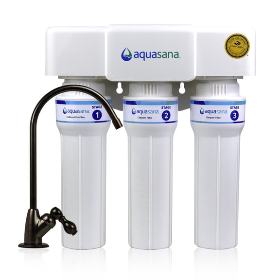 Aquasana Under Sink Water Filter | 3-Stage Max Flow Filtration | Reduces up to 99.99% of PFAS, Lead, Chlorine, & More | Under Counter Drinking Water Filter | Oil-Rubbed Bronze Faucet | AQ-6300M-ORB