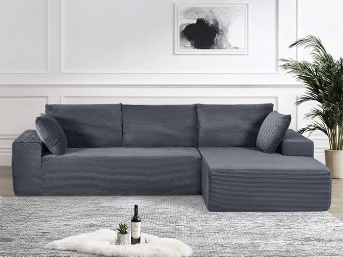 Corduroy upholstery 2 piece L shape high density foam sectional