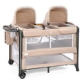 thumbnail image 1 of JOYMOR Moisés Doble para Bebé, Moisés de Noche Beige, Convertible en Cama de Noche y Parque Infantil, con Rueda, Freno, Cama Lateral Plegable,Beige, 1 of 5