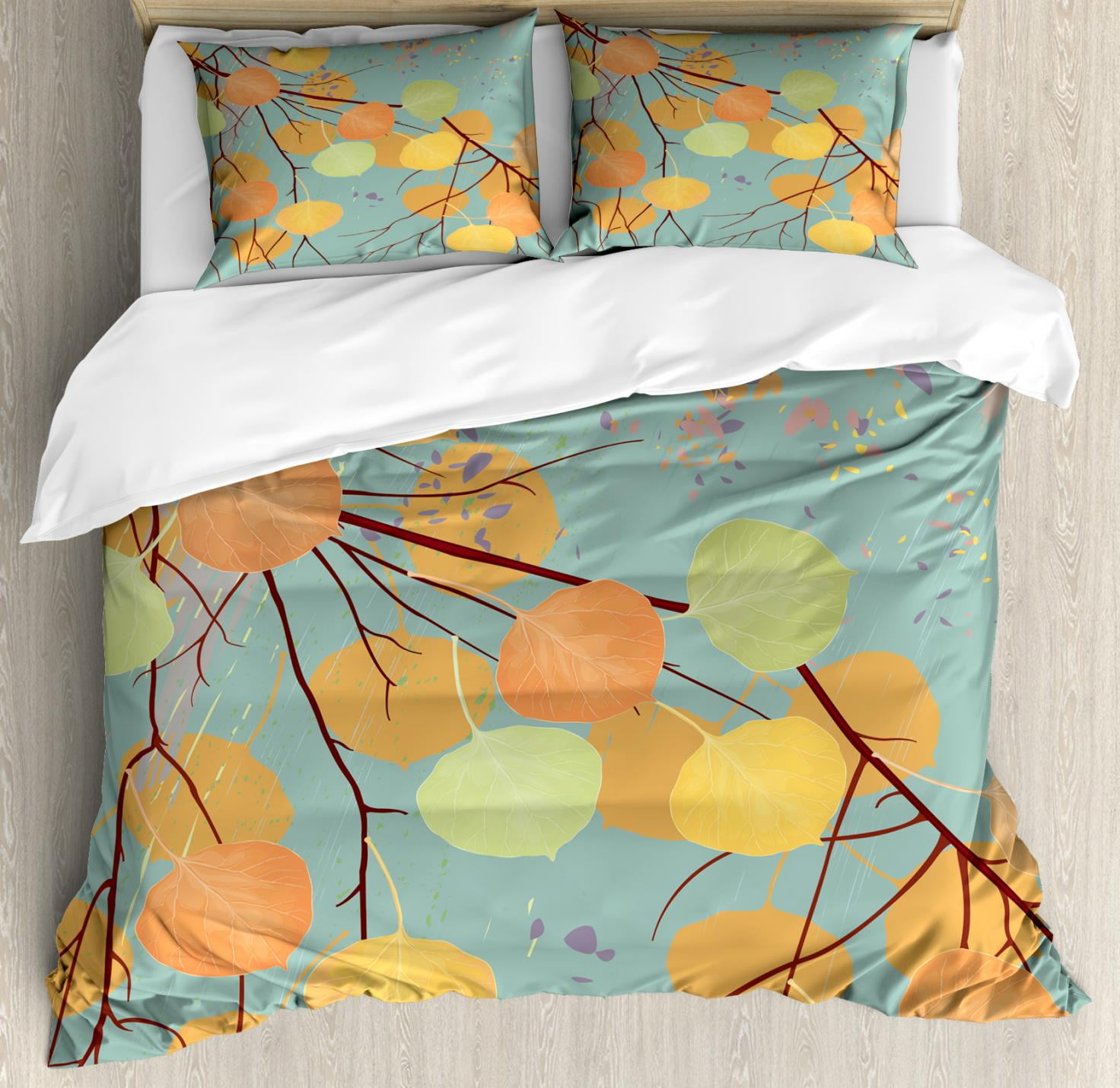 Aspen Tree Duvet Cover Set King Size Branches With Autumn Leaves Aspen Tree Duvet Cover Set King Size Branches With Autumn Leaves Seasonal Inspirations Pastel Kids Fall Background Decorative 3 Piece Bedding 2