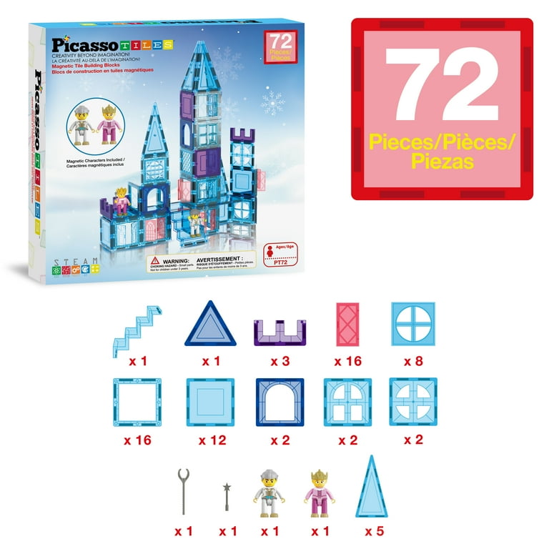 PICASSO TILES 72pc Magnetic Tiles, Ice Castle Theme, STEM