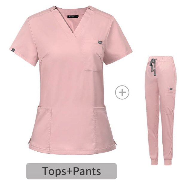 Ropa quirúrgica elástica con cuello en V y manga corta, traje de enfermera de hospital, ropa de lavado para sala de operaciones para mujer
