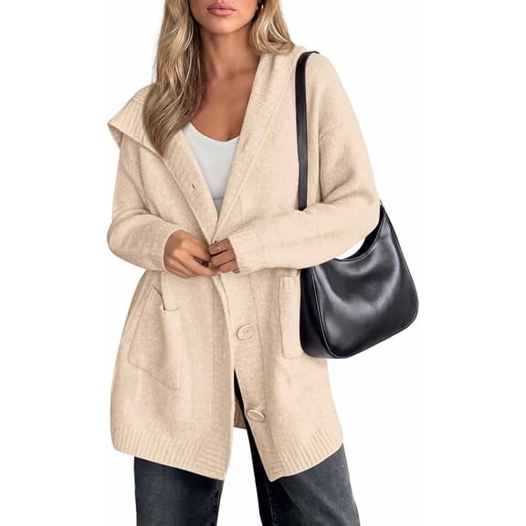 PRETTYGARDEN Women's Long Cardigans Hooded Chunky Sweaters Cozy Knit Jacket, Button up, Loose Fit, Pockets, Fall Coats, Trendy Casual, Going Out, Holiday Outfits, Winter Clothing