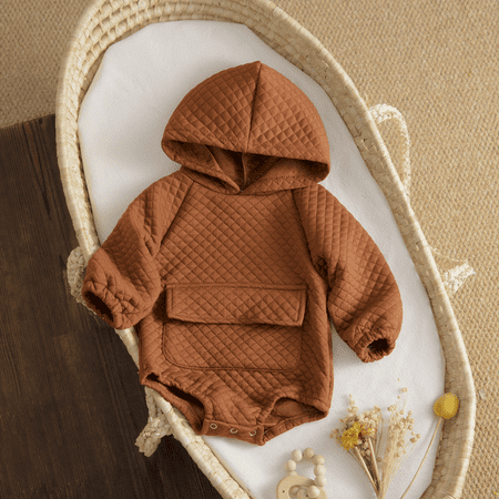 

jaweiwi Baby Fall Winter Hooded Romper Casual Long Sleeve Solid Color Front Pocket Bodysuit Size 0 6 12 18 24 M