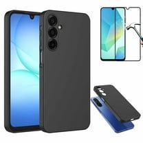 Galaxy A17 5G Liquid Silicone Case with Tempered Glass Screen Protector,Shockproof Rugged Cover,Military-Grade Drop Protection,Microfiber Lining,Phone Case for Samsung A17 5G 2025 6.7"-Black