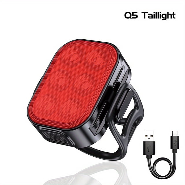 QJUHUNG 1 set Bright Waterproof LED Bicycle Headlight and Taillight Set - 12 Hour Working Time Type-C Rechargeable for Safe Cycling at Night