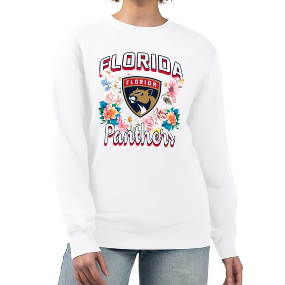 Women's G-III 4Her by Carl Banks White Florida Panthers Flower Logo Pullover Sweatshirt