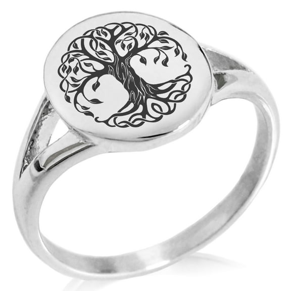 Stainless Steel Celtic Knot Tree of Life Minimalist Oval Top Polished Statement Signet Ring